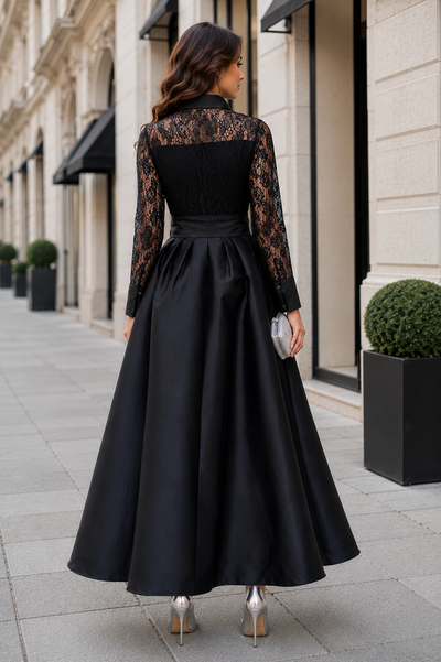 CH903 MIDNIGHT ROMANCE BEADED LACE MAXI DRESS