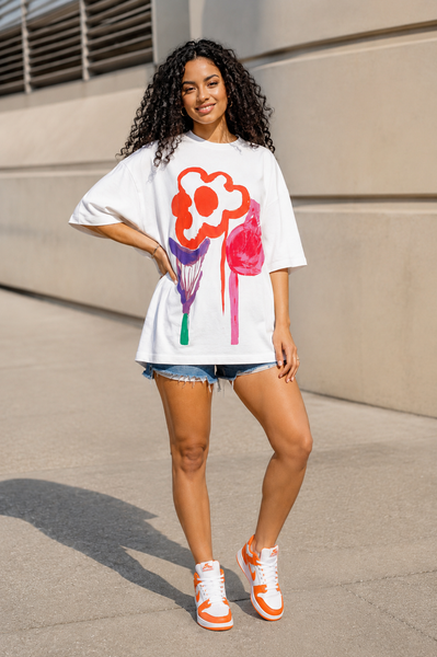 NY7511 ABSTRACT ART FLOWER T-SHIRT TOP