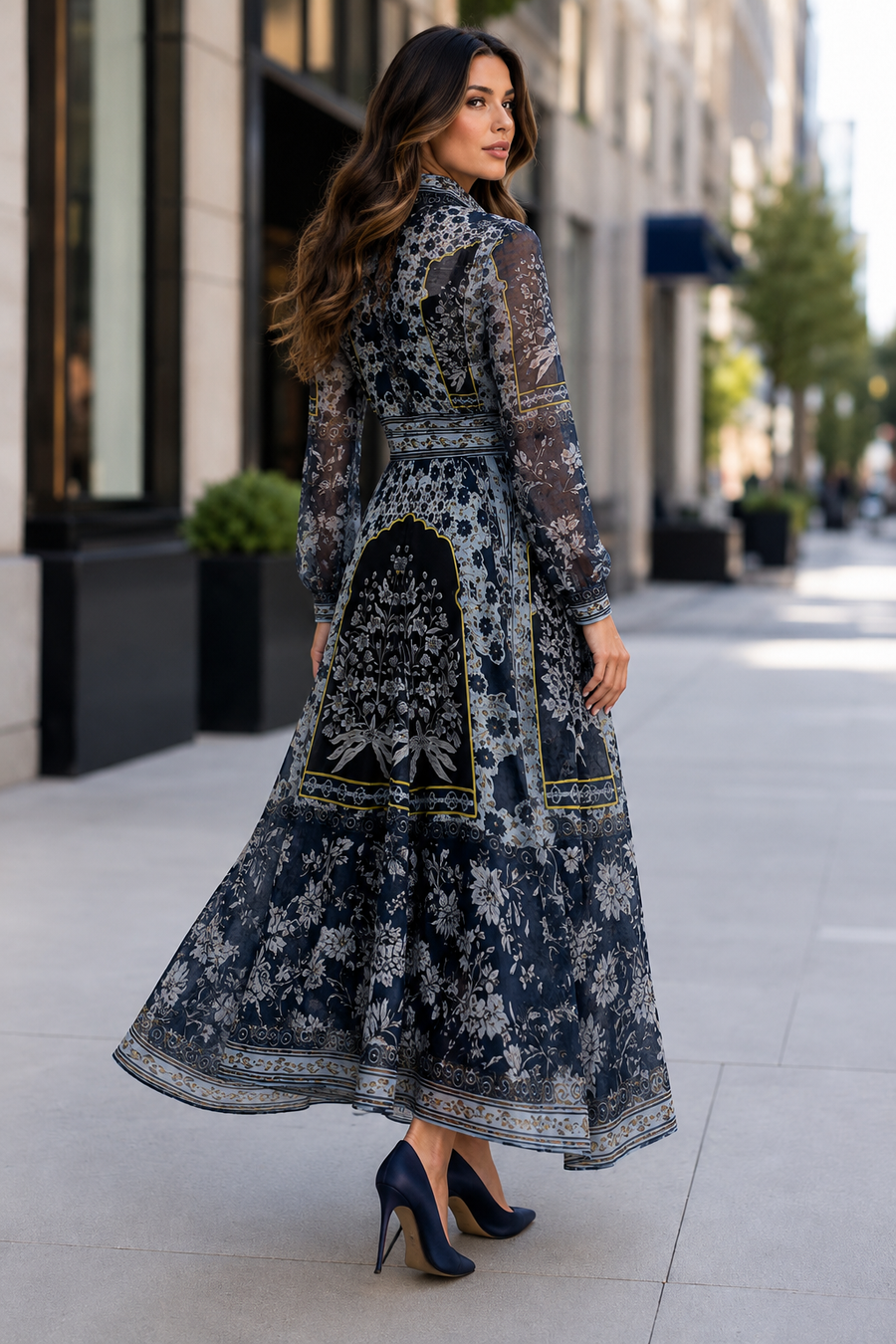 GF1486B VINTAGE PRINT BUTTONDOWN MAXI DRESS