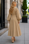 A95088 TAILORED DRWASTRING CUFF MAXI DRESS