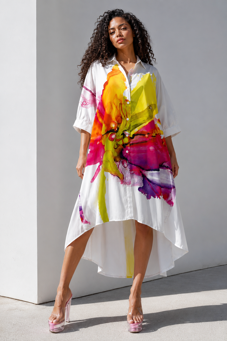 S31361 WATERCOLOR GARDEN HI-LOW MIDI DRESS