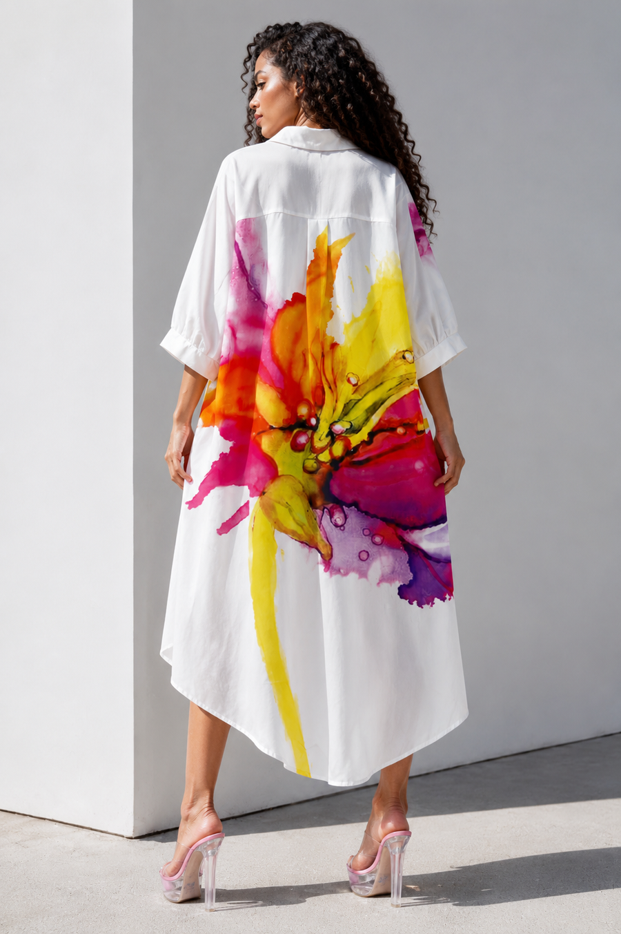 S31361 WATERCOLOR GARDEN HI-LOW MIDI DRESS