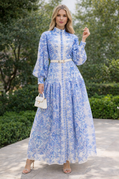 A95065 CLOUD WASH BELTED MAXI SHIRT DRESS