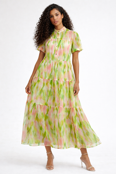 T18083 MULTI LAYERED MAXI DRESS (GRN, BLUE)