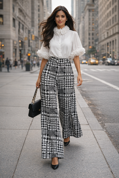 B1085P HOUNDSTOOTH PALAZZO PANTS