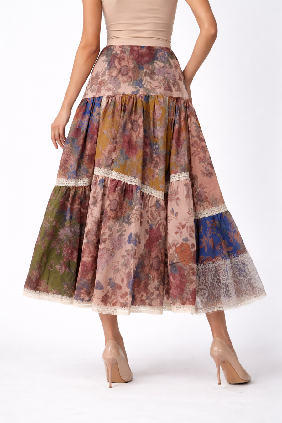 GF1526 PATCHWORK FLORAL LACE SKIRT