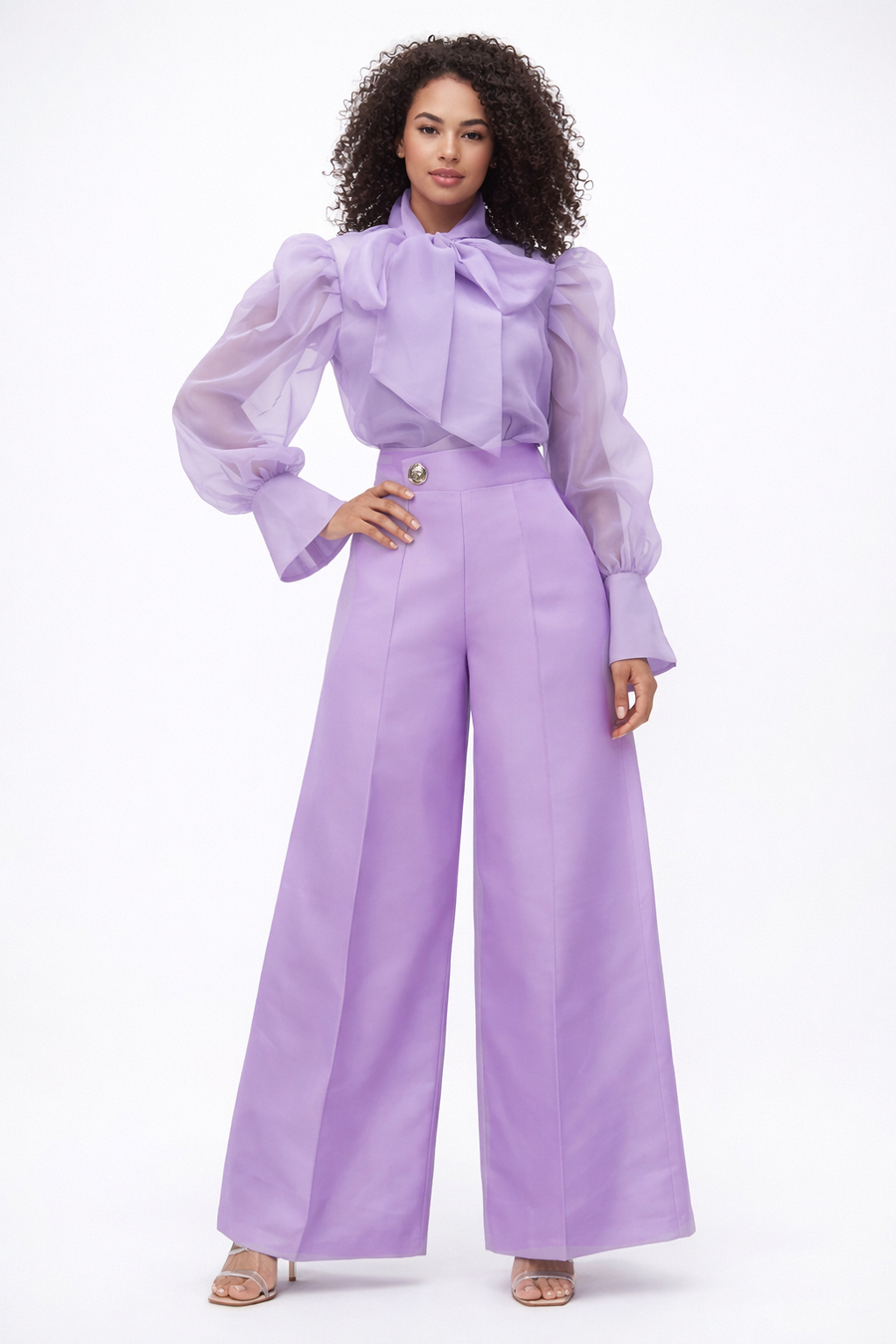 A95016 SHEER PUFF SLEEVE TOP (LILAC, WHT, ORG, BLK)