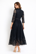 W5987 FLORAL LACE PLEATED MIDI DRESS