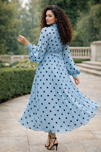 C3535 POLKA DOT PLEATED MAXI DRESS