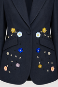 T25030A CHIC FLOWER APPLIQUE DENIM BLAZER