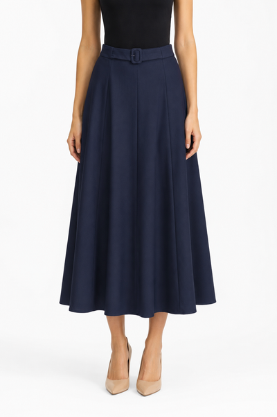 NY0047 STRUCTURED A-LINE SKIRT (BLK, NVY, BLU)