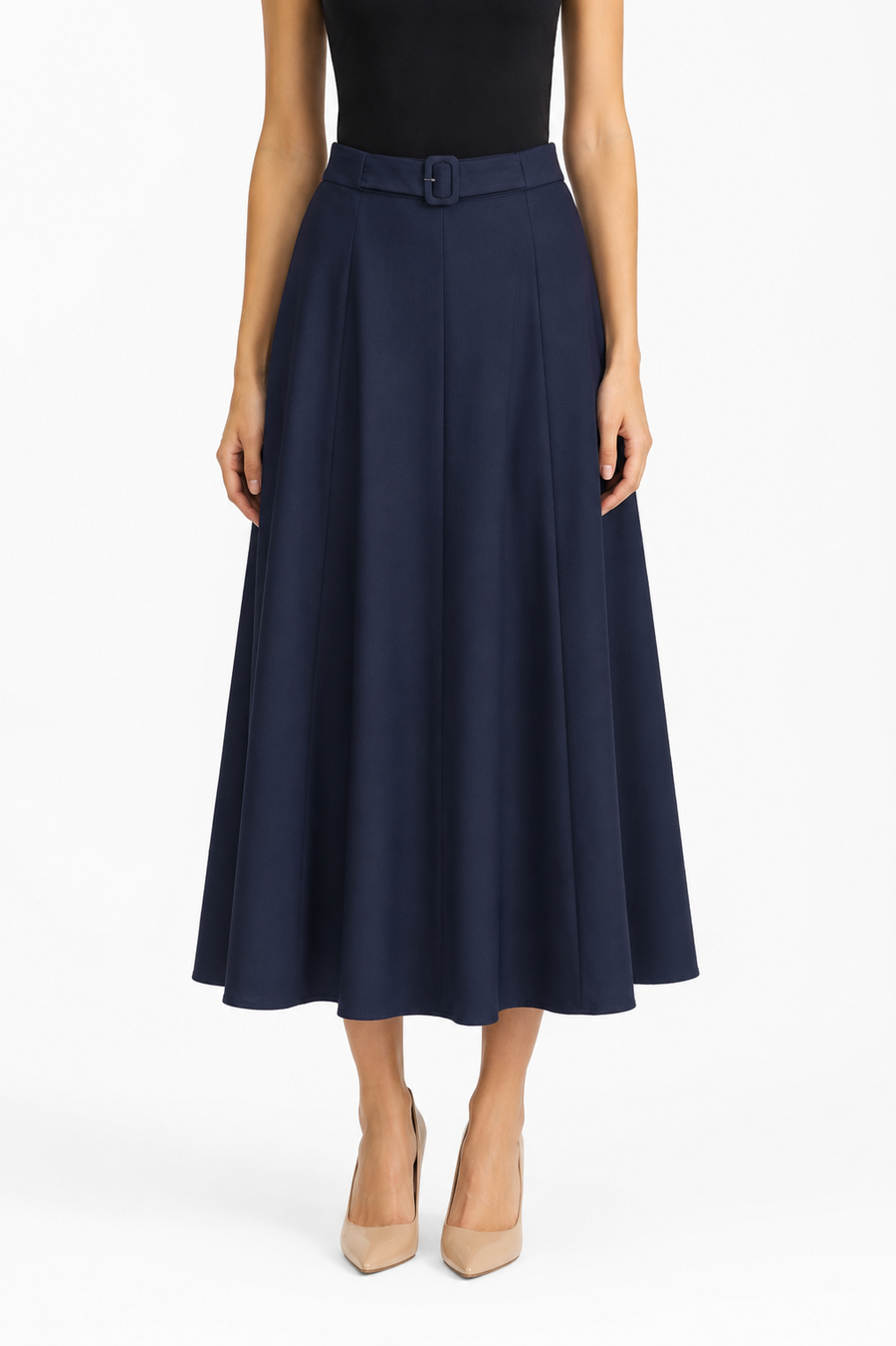 NY0047 STRUCTURED A-LINE SKIRT (BLK, NVY, BLU)
