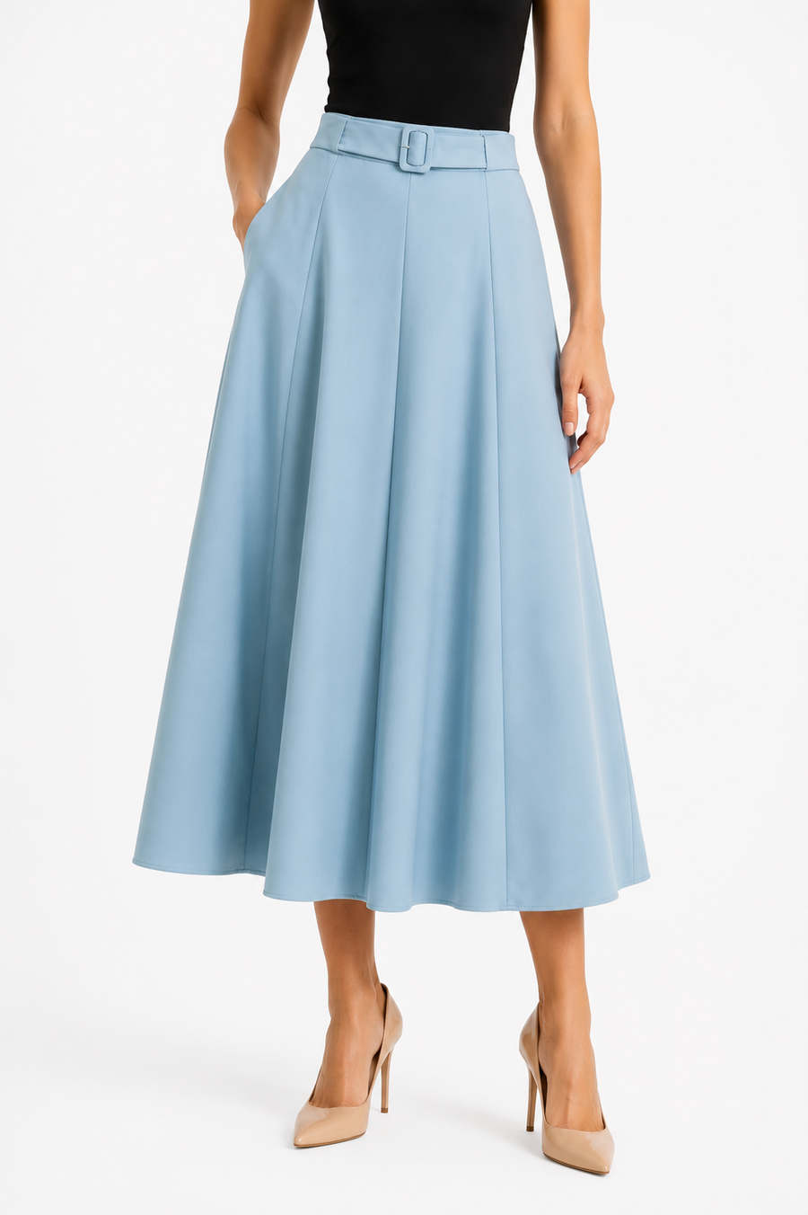 NY0047 STRUCTURED A-LINE SKIRT (BLK, NVY, BLU)