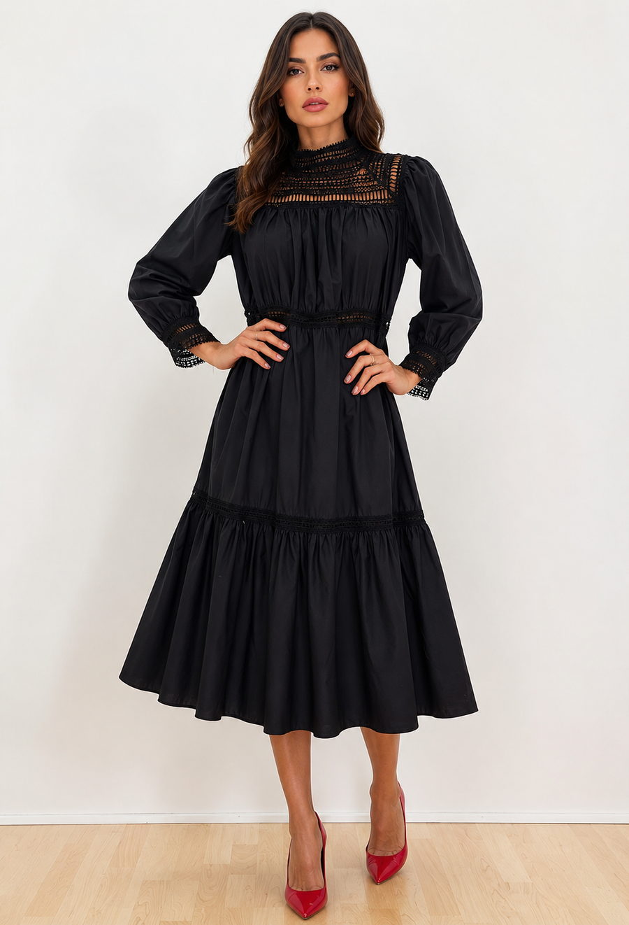 W8586 DRESS (WHT, BLK)