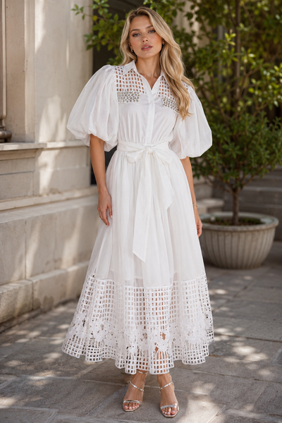 CH905 LUXE FLORAL LACE PUFF SLEEVE MAXI DRESS
