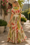 S3136 BOTANICAL BREEZE SMOCKED WAIST MAXI DRESS