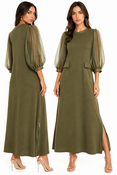 X7679 SHEER SLEEVE MAXI DRESS