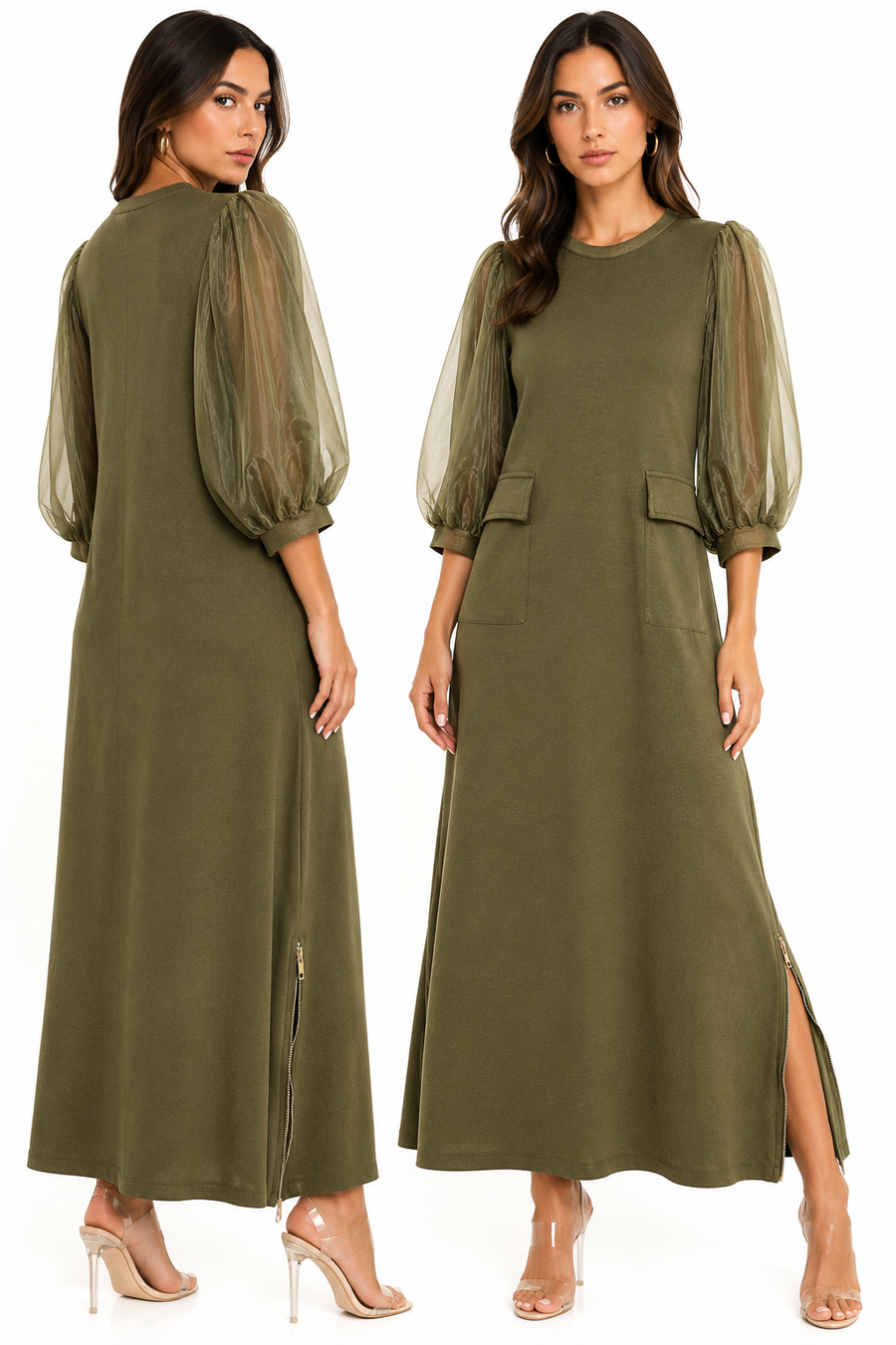 X7679 SHEER SLEEVE MAXI DRESS