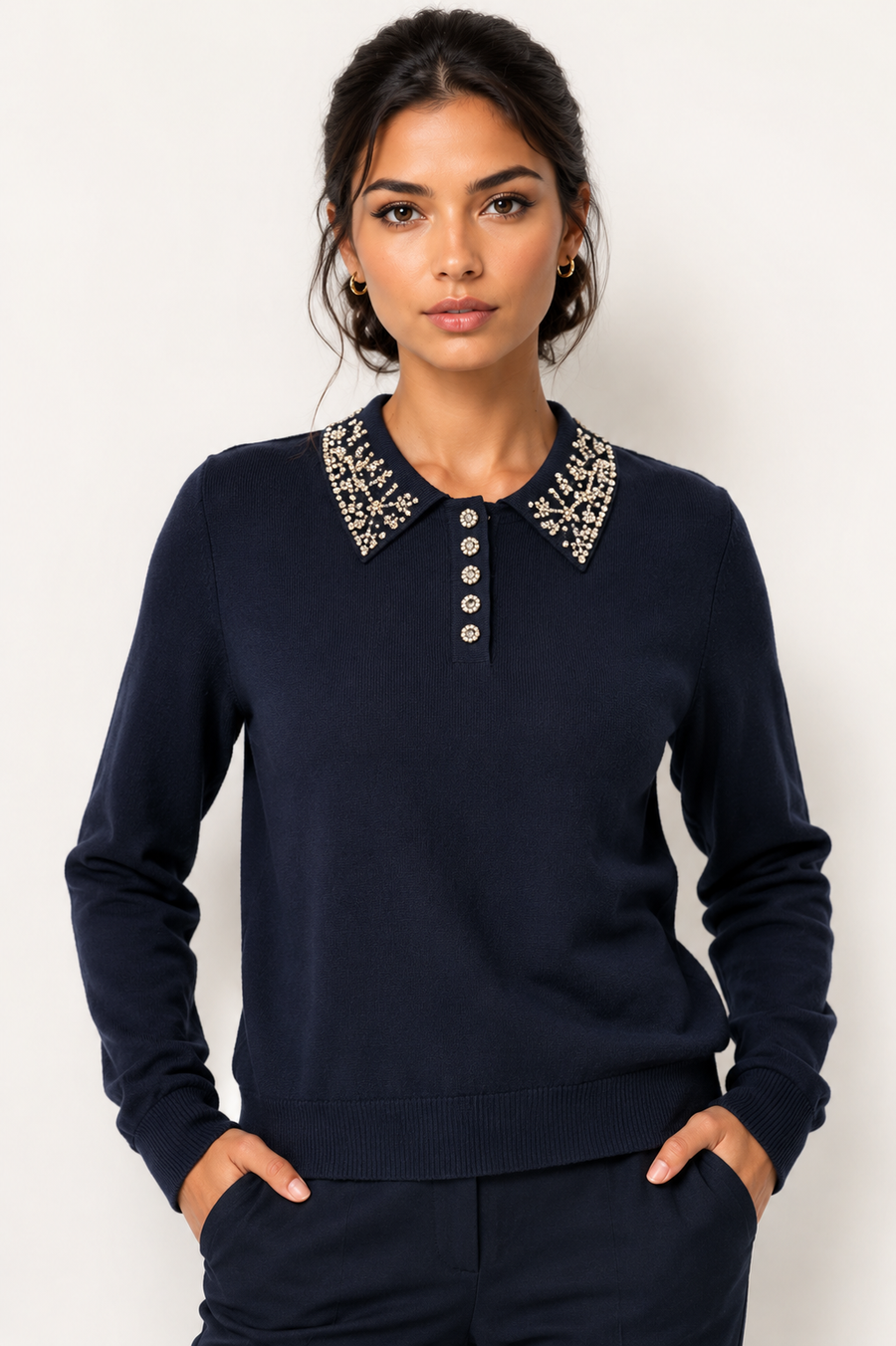BL652 STUDDED COLLAR SWEATER
