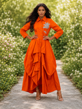 S3135 CASCADE DRAPE APPLIQUE MAXI DRESS