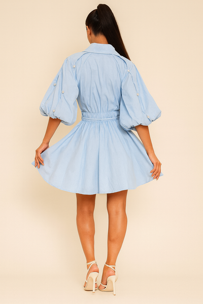 GF1116 PEARLY PUFF SLEEVE MINI DRESS