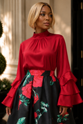 H6815 TIERED RUFFLE SLEEVE STATEMENT TOP