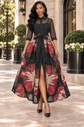 A95127 BROCADE BEAUTY MAXI DRESS (WNE, BLK)