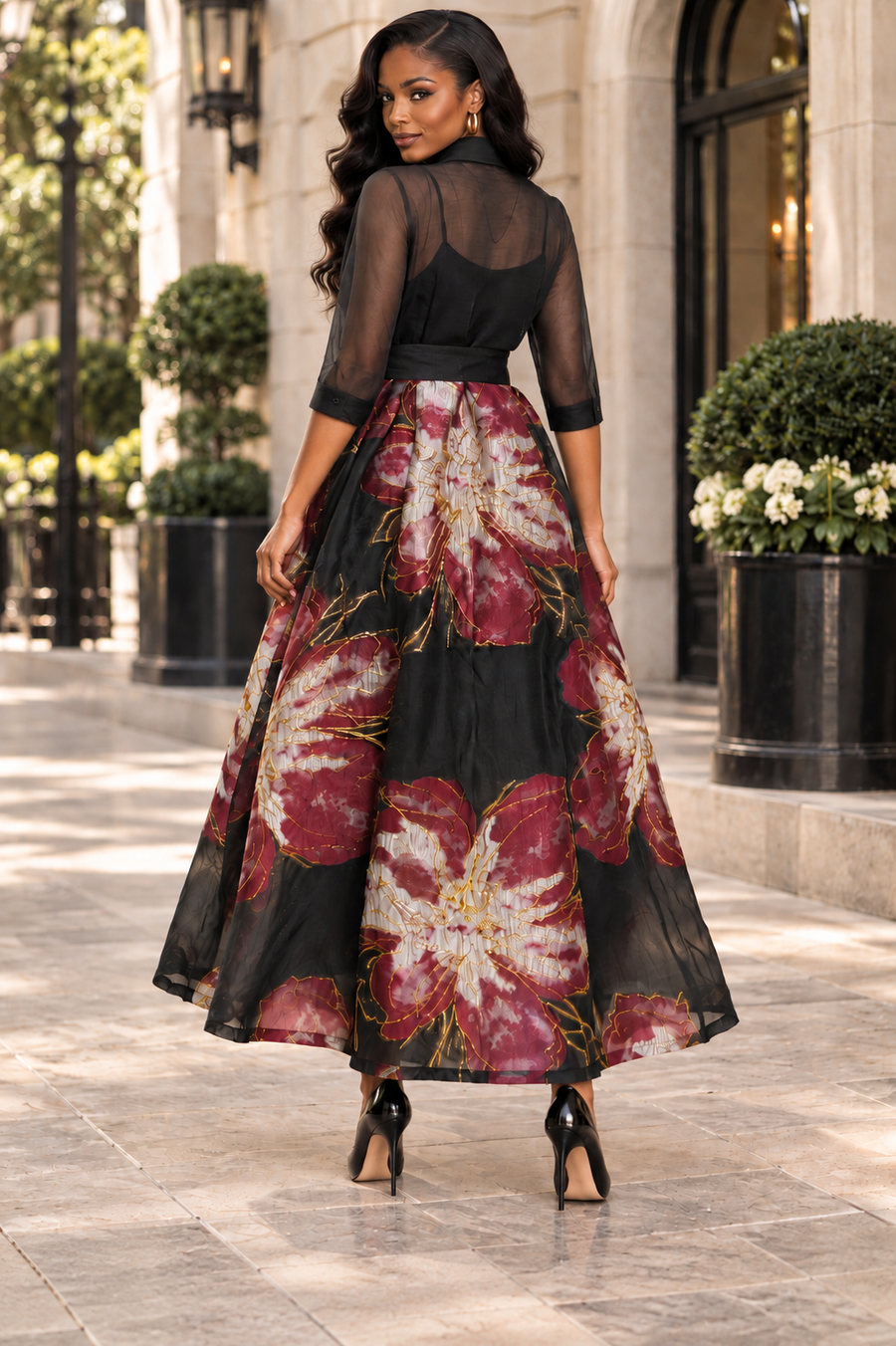 A95127 BROCADE BEAUTY MAXI DRESS (WNE, BLK)