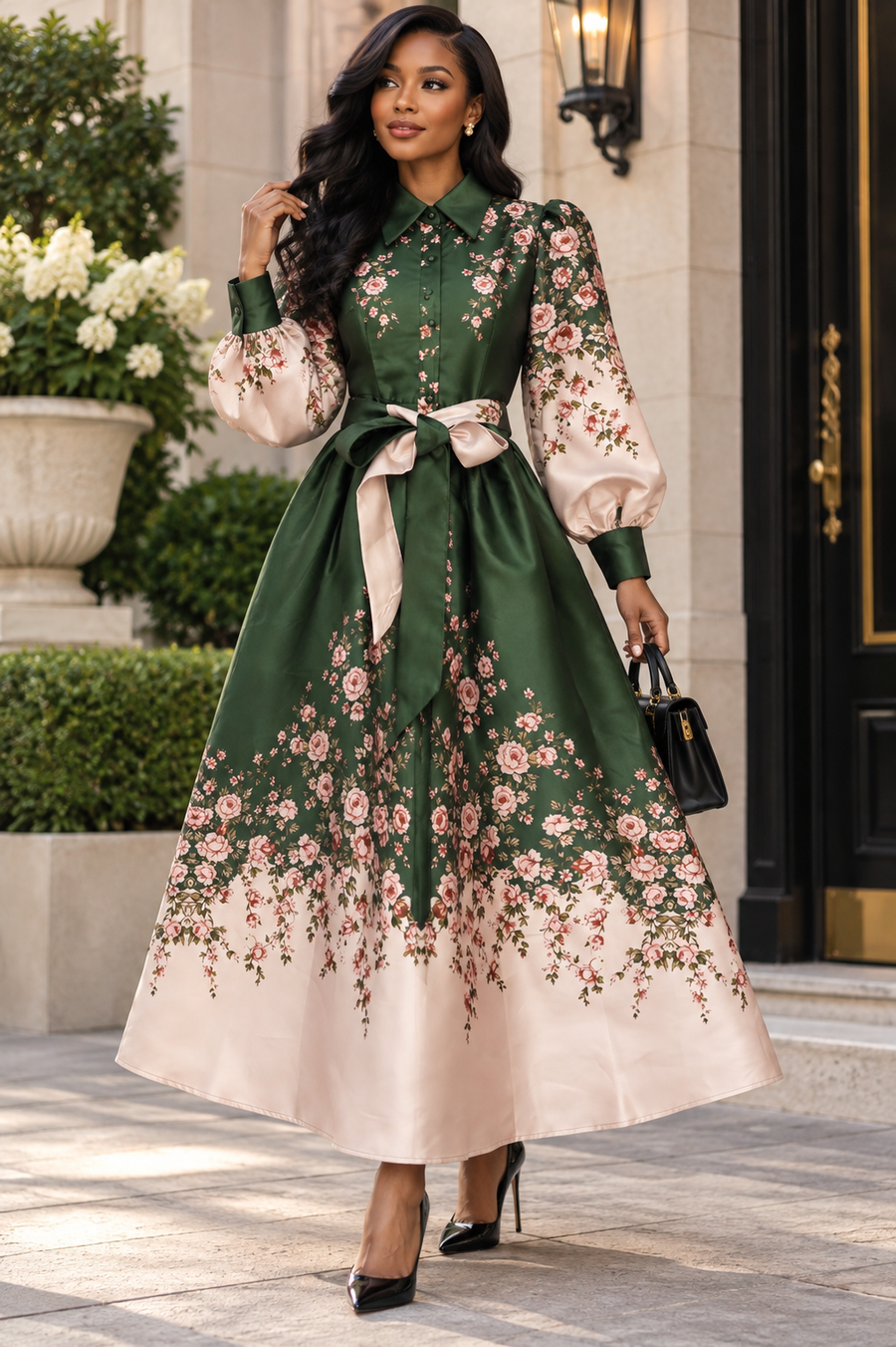 CH6772 ROSE GARDEN MIKADO MAXI DRESS