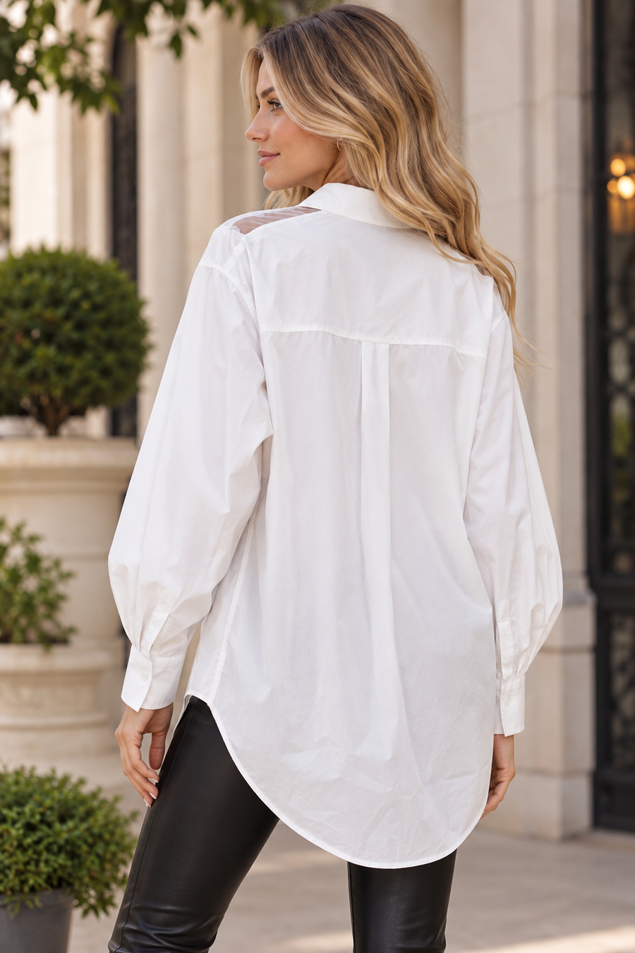 C3176 APPLIQUÉ MESH OVERSIZED TUNIC TOP