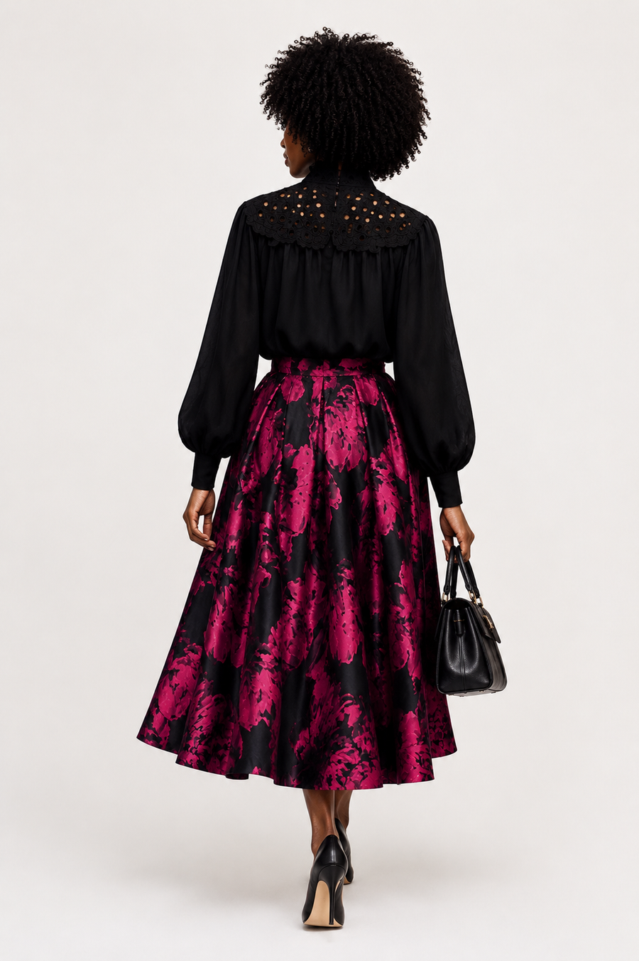 TL9065 PLEATED JACQUARD A-LINE MAXI SKIRT