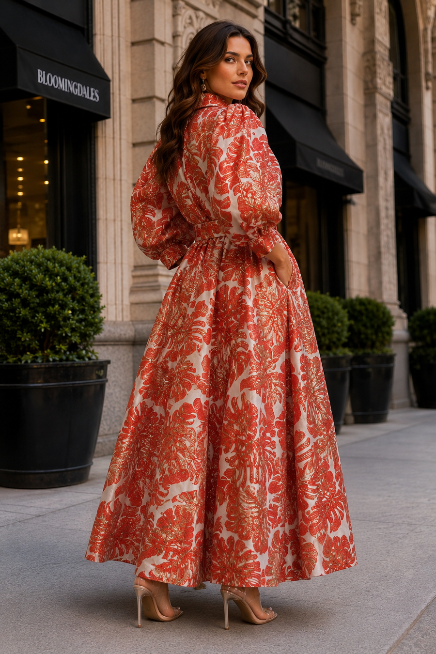 GF17921 TROPICAL BLOOM BROCADE MAXI DRESS