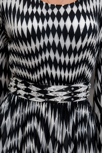 GF17968 CHECKERED FARESLEEVE MAXI DRESS