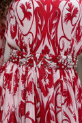 GF17980 VINTAGE-PRINT FLARE SLEEVE MAXI DRESS