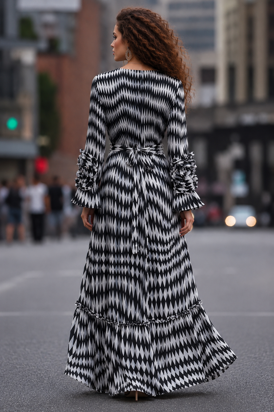 GF17968 CHECKERED FARESLEEVE MAXI DRESS