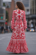 GF17980 VINTAGE-PRINT FLARE SLEEVE MAXI DRESS