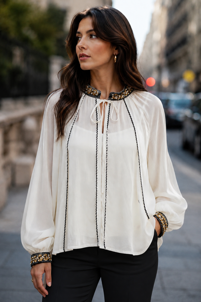 GF17872 JEWELED TRIM TUNIC TOP