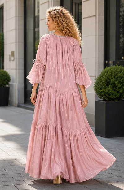C3179 BOHEMIAN TIE-SLEEVE TIERED MAXI DRESS