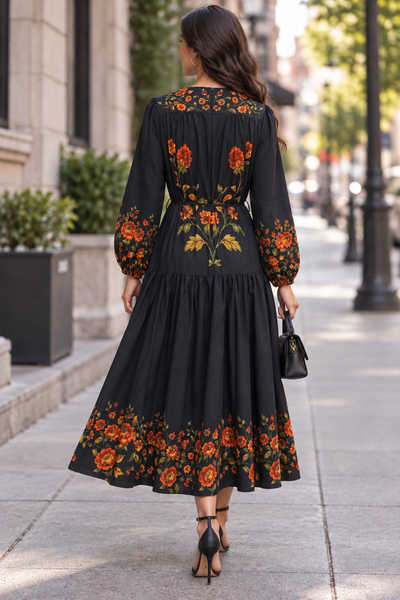 B1122 RUFFLE HEM FLORAL MAXI DRESS