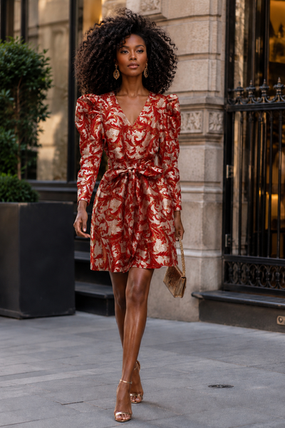 GF17965 METALLIC BROCADE MINI DRESS