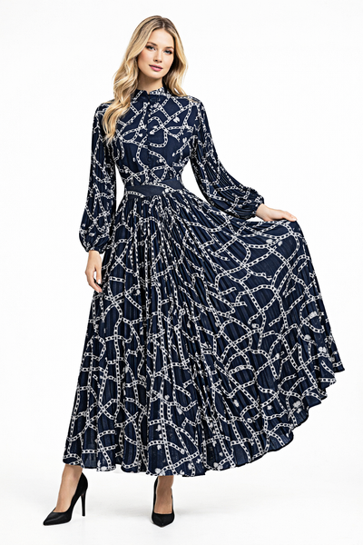 C3532 CHAIN PRINT PLEATED MAXI SKIRT SET