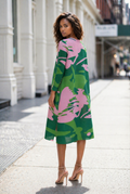N2576 TROPICAL ABSTRACT MIDI CRINKLE DRESS