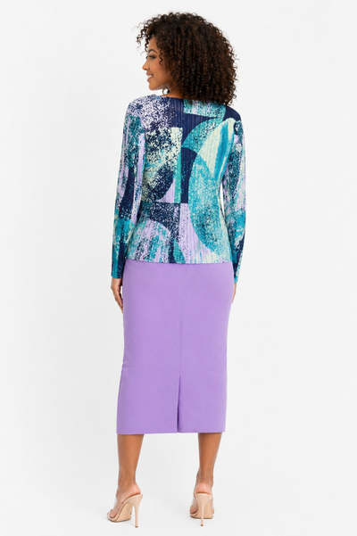 N2470A ABSTRACT PRINT LONG SLEEVE CRINKLED TOP