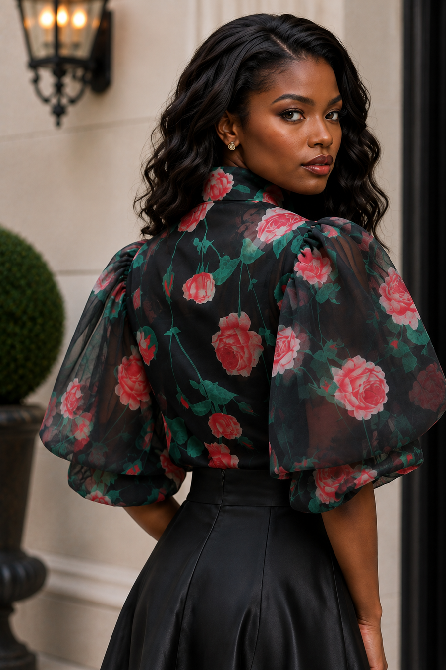 CH656 ROSE GARDEN ORGANZA TIERED SLEEVE TOP