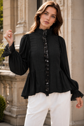 S3180 RUFFLE BUTTON DOWN BEADED TOP