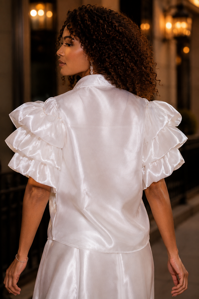 T26001 RUFFLES RHINESTONE COLLARED TOP