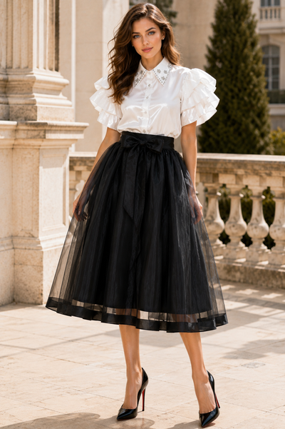 CH926 SHEER VOLUMOUS MIDI SKIRT