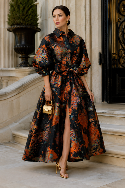 A96225 LUMINOUS METALLIC BROCADE MAXI DRESS