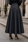 E8026 DENIM PIN TUCK MAXI SKIRT (BLU, BLK)