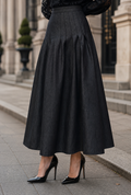 E8026 DENIM PIN TUCK MAXI SKIRT (BLU, BLK)